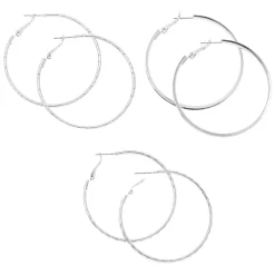Silver-tone 50mm Hoop Earrings - 3 Pack