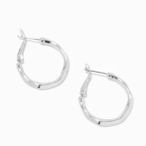 Silver-tone 25mm Molten Hoop Earrings