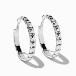 Silver-tone 60mm Studded Hoop Earrings