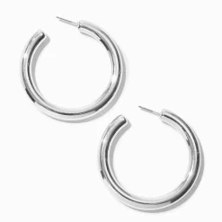 Silver-tone 40mm Thick Tube Hoop Earrings