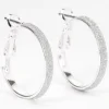 Silver-tone 20mm Thin Glitter Hoop Earrings