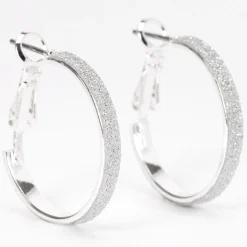 Silver-tone 20mm Thin Glitter Hoop Earrings