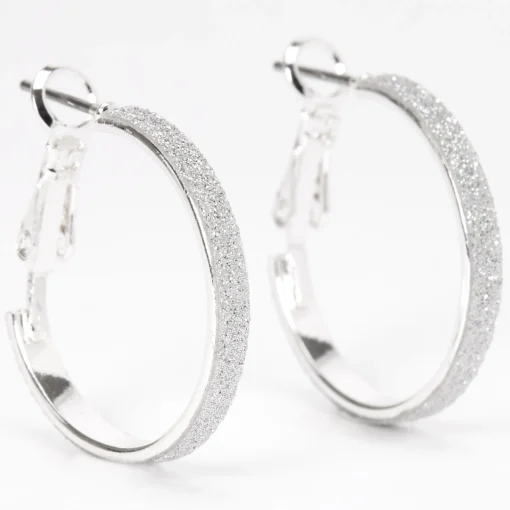 Silver-tone 20mm Thin Glitter Hoop Earrings