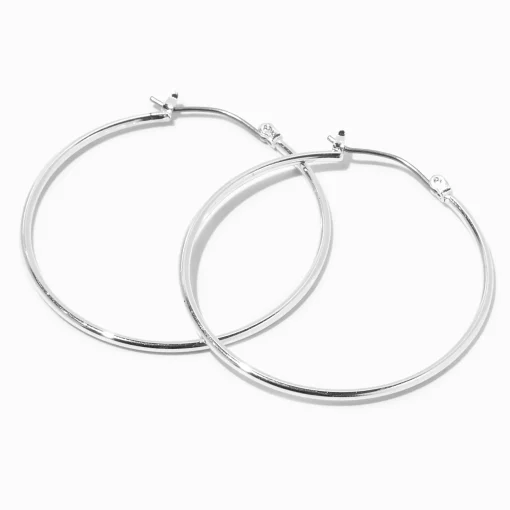 Silver-tone 40mm Thin Hoop Earrings
