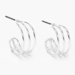 Silver-tone 15mm Thin Triple Hoop Earrings