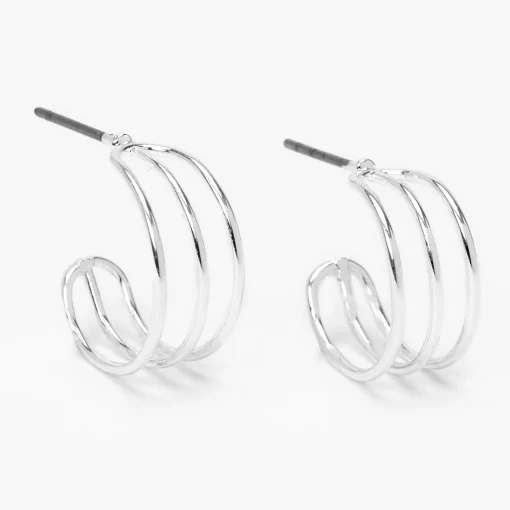 Silver-tone 15mm Thin Triple Hoop Earrings