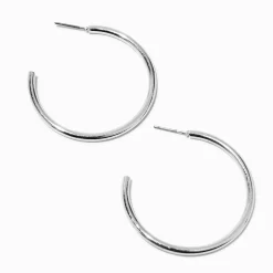Silver-tone 40mm Tubular Hoop Earrings