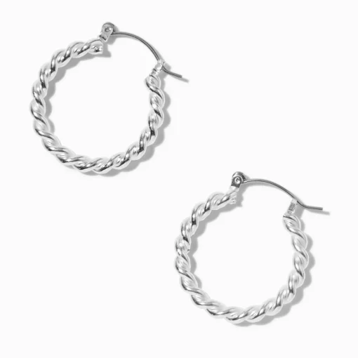 Silver-tone 20mm Twisted Hoop Earrings