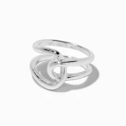 Silver-tone Molten Criss Cross Ring