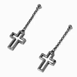 Silver-tone Open Cross Drop Earrings