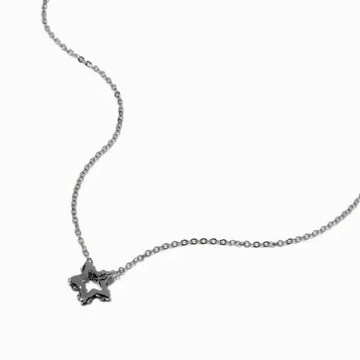 Silver-tone Open Crystal Pavé Star Pendant Necklace