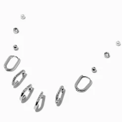 Silver-tone Oval Hoop Earring Stackables Set - 6 Pack