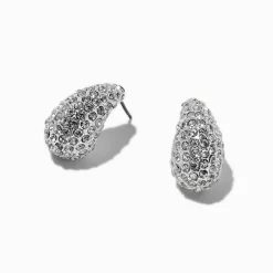 Silver-tone Pavé Bean Cluster Stud Earrings