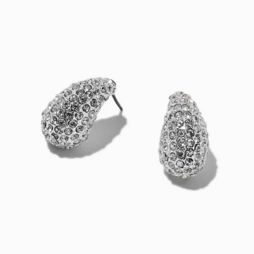 Silver-tone Pavé Bean Cluster Stud Earrings