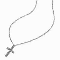 Silver-tone Pavé Cross Pendant Necklace