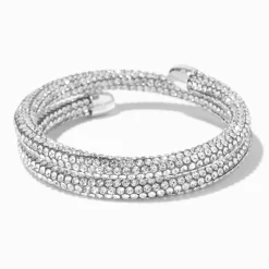 Silver-tone Pavé Crystal Coil Wrap Bracelet