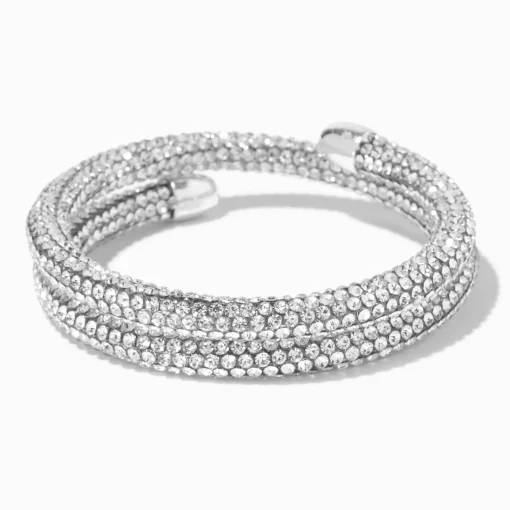 Silver-tone Pavé Crystal Coil Wrap Bracelet