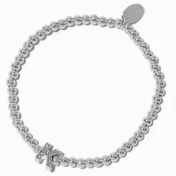 Silver-tone Pavé Crystal Letter Initial Stretch Bracelet - K