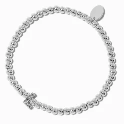 Silver-tone Pavé Crystal Letter Initial Stretch Bracelet - L