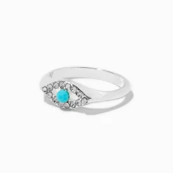 Silver-tone Pavé Evil Eye Ring