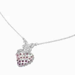 Silver-tone Pavé Heart & Butterfly Pendant Necklace