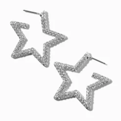 Silver-tone Pavé Star Hoop Earrings