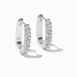 Silver-tone Pavé U Hoop Earrings