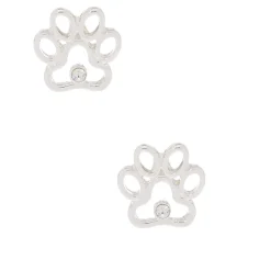 Silver-tone Paw Print Stud Earrings
