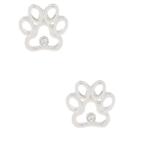 Silver-tone Paw Print Stud Earrings
