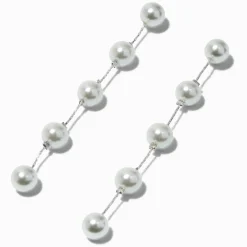 Silver-tone Pearl Column 3.5" Drop Earrings