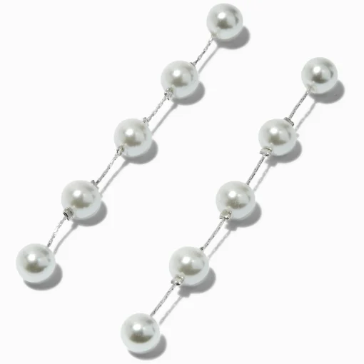 Silver-tone Pearl Column 3.5" Drop Earrings