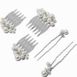 Silver-tone Pearl Hair Combs & Pins - 5 Pack