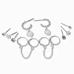 Silver-tone Pearl Heart Chain Connector Stackables Set - 6 Pack