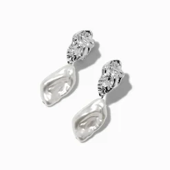 Silver-tone Pearl Smash Clip-On Drop Earrings