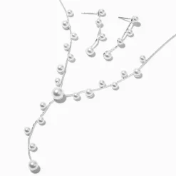 Silver-tone Pearl Y-Neck Jewelry Set - 2 Pack