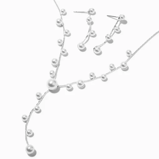 Silver-tone Pearl Y-Neck Jewelry Set - 2 Pack