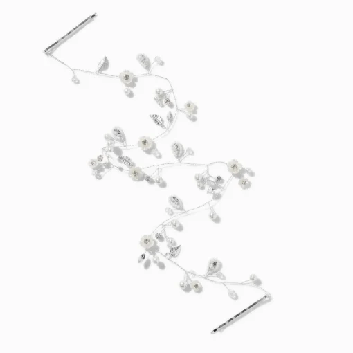 Silver-tone Pearlized Flower Hair Swag
