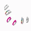 Silver-tone Pink Rainbow Hoop Earring Stackables Set - 3 Pack