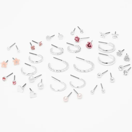 Silver-tone Pretty Pink Earrings Set - 20 Pack