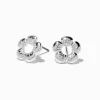 Silver-tone Puffy Flower Stud Earrings