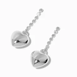 Silver-tone Puffy Heart 1.5" Drop Earrings