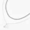 Silver-tone Rhinestone & Pearl Charm Multi-Strand Necklace