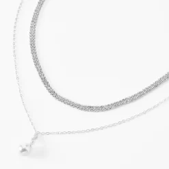Silver-tone Rhinestone & Pearl Charm Multi-Strand Necklace