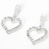 Silver-tone Rhinestone Heart 0.5" Drop Earrings