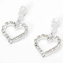 Silver-tone Rhinestone Heart 0.5" Drop Earrings