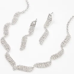 Silver-tone Rhinestone Waves Jewelry Set - 2 Pack