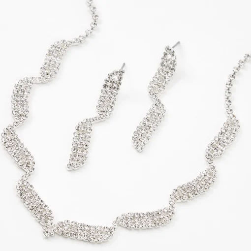 Silver-tone Rhinestone Waves Jewelry Set - 2 Pack