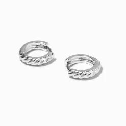 Silver-tone Rope 15mm Huggie Hoop Earrings