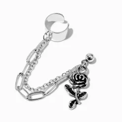 Silver-tone Rose Connector Earrings