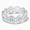 Silver-tone Round Filigree Turquoise Flower Medallion Cowgirl Stretch Bracelet